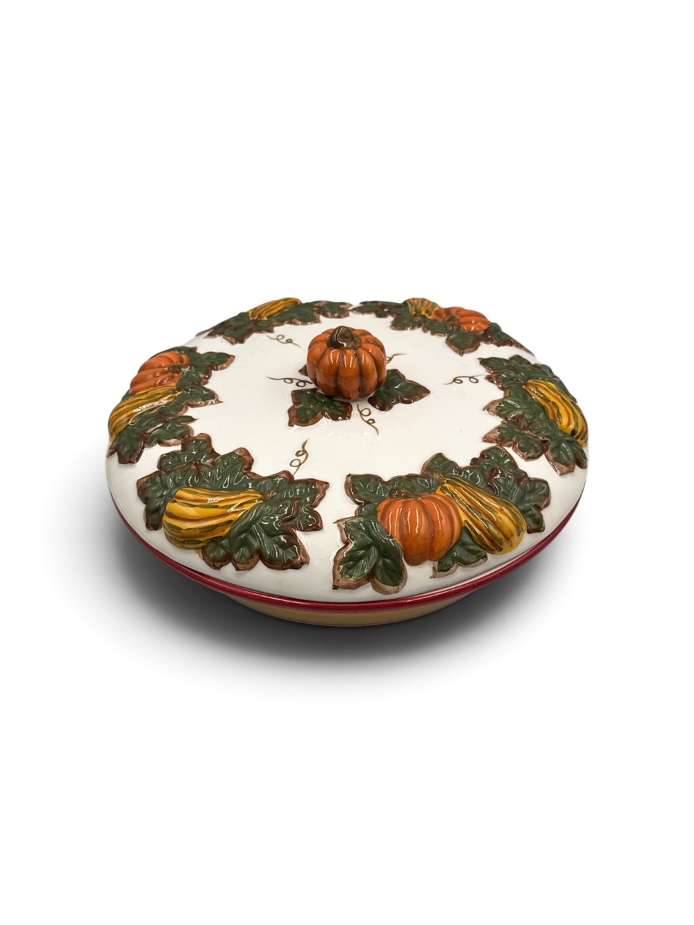 Vintage Baum Bros Style Eyes Pumpkin Pie Keeper Covered Fall Harvest Dish